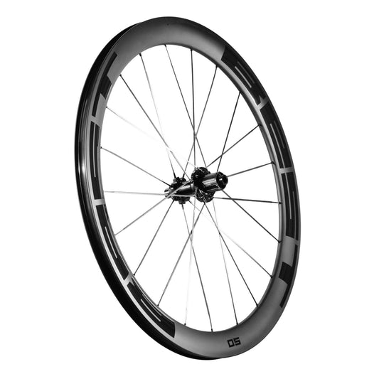 Scribe Best Sport 50 Carbon Wheels side view showing deep 50mm aero carbon rims and Sapim CX-Ray spokes.