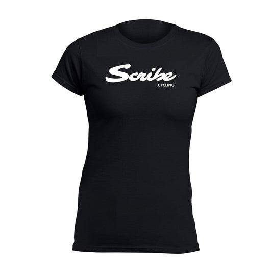 Back view of Scribe Standard Men's Tee – black cotton T-shirt with white Scribe Cycling logo.