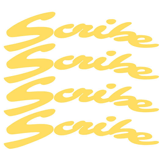 Scribe Decal Kit – yellow logo sticker set for Scribe bicycle wheels.